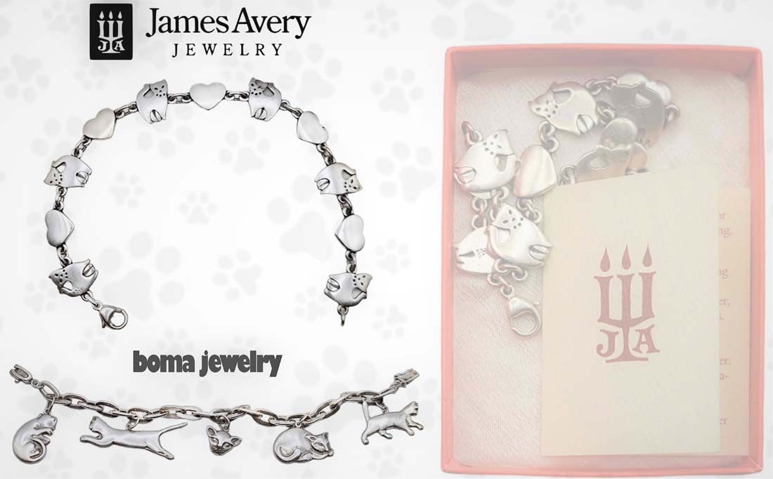Lot Of Two James Avery And Boma Sterilng Silver Cat Charm Stamped Bracelet (1 of 16)