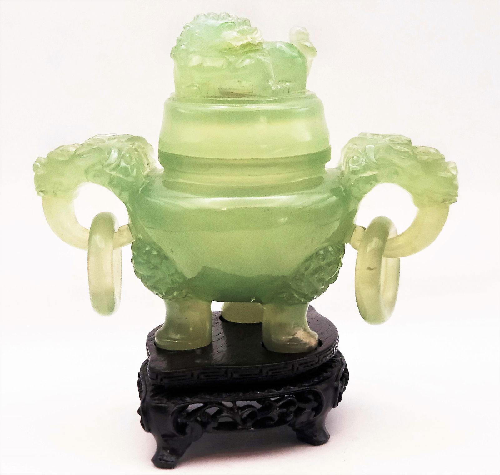 Jade Carved Foo Dog Urn Rings With Stand (1 of 6)