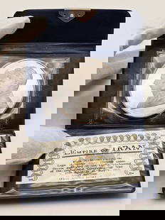 Persian / Iran Pahlavi - 2500 Years of Persian Empire Proof Coin .999 Silver (60g) Circa 1971: Persian / Iran Pahlavi - 2500 Years of Persian Empire Proof Coin 999, 9/1000 Silver (60g) Circa 1971. Coin: D 2" \ Coin holder: 2 1/2" x 3 1/2"