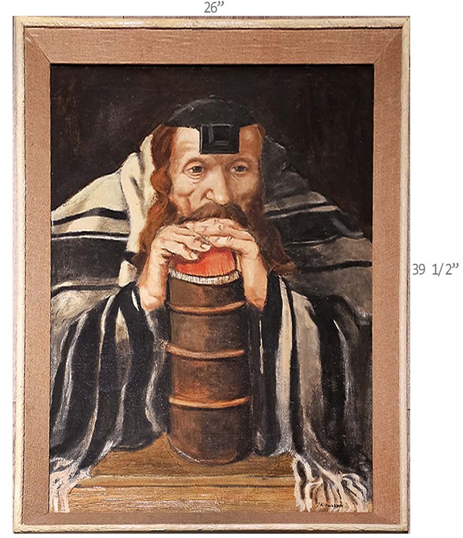 Oil On Canvas Judaica Portrait Painting, Signed By (Polish, 1921–1969) Jerzy Krawczyk: Oil On Canvas Judaica Portrait Painting, Signed By (Polish, 1921–1969) Jerzy Krawczyk. 26" x 39 1/2"