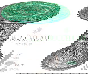 20th C. Italian Silver Large Buccellati Malachite Table