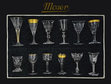 Early 20th C. Moser Crystal Liqueur Glasses In Luxury Case, Twelve-Pieces