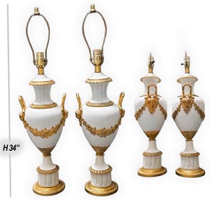 19th C. French Figural Biscuit Mounted Figural Bronze Vases Lamp Urns