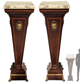 Pair Of Large Marble Top Bronze Mounted Figural Pedestals