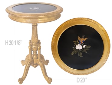 19th C. Italian Florentine Pietra Dura Inlaid Table On Giltwood Stand