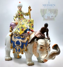 19th C. Meissen Group Porcelain 'Sultan Riding An Elephant' Figurine Statue