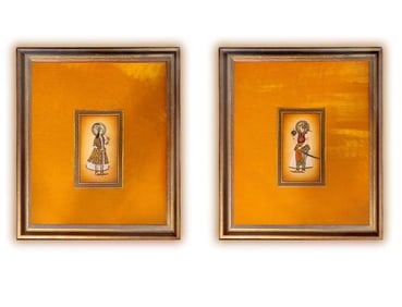 Pair Of 19th C. Indian Hand Painting On Bone Plaque