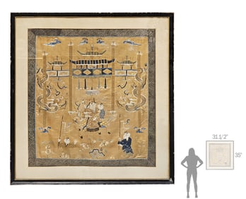 19th Century Chinese Silk Embroidery, Framed