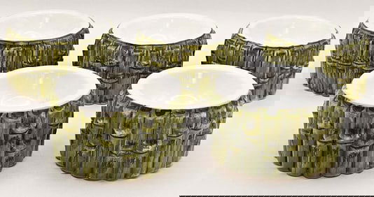 Set Of Five Italian Faux Ceramic Bamboo Caviar Dishes