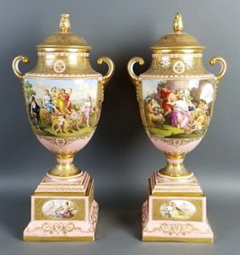 A Pair of Late 19th C. Royal Vienna Pink Ground