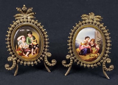 Pair of Berlin Miniature Porcelain Plaques w/ Bronze Frames, Circa 1900