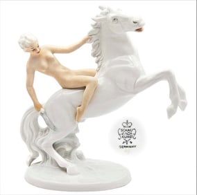 The Nude Rider, A Vintage German Schaubach kunst Figurine Group, Signed