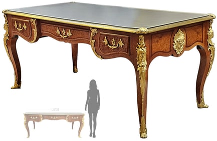 Late 19th C. Leather Top Linke Style Kingwood & Gilt Bronze Figural Desk
