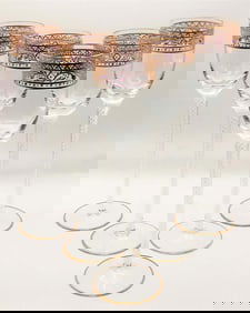 Set Of 6 Hand Painted Twist Stem Hand Blow Wine Glasses