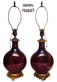 Pair Of 19th C. French Nevers Montagnon Faience Lamp