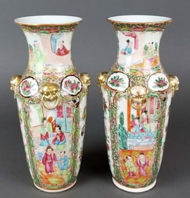 Pair of 19th C. Chinese Rose Medallion Vases