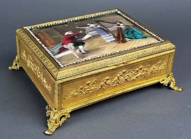 Fine French Large Enamel on Copper Jewelled Jewelry