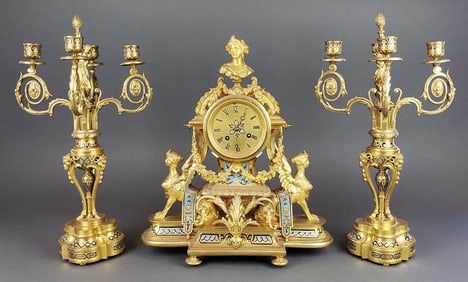 19th C. French Champleve Enamel & Bronze Figural