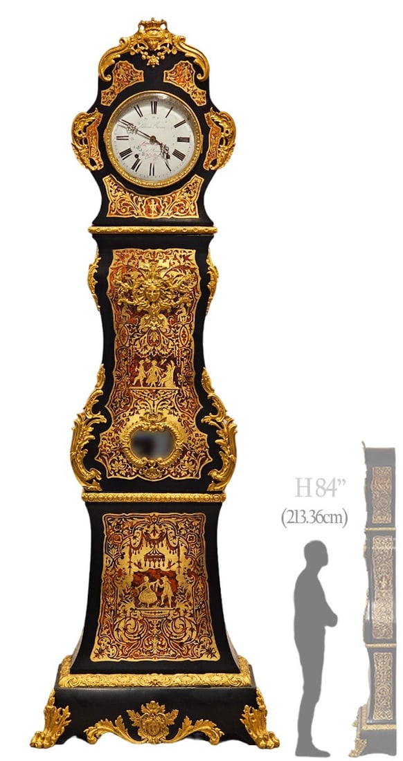 Large 19th C. Napoleon III Boulle Marquetry Inlaid Long Case Grandfather Clock (1 of 14)