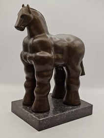 Art Nouveau Botero Style Bronze Trojan Horse Sculpture