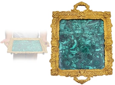 19th C. Empire Style Ormolu Bronze Malachite Tray
