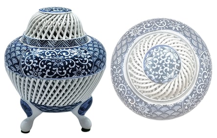 Vintage Japanese Tripod Floral Pattern Incense Burner