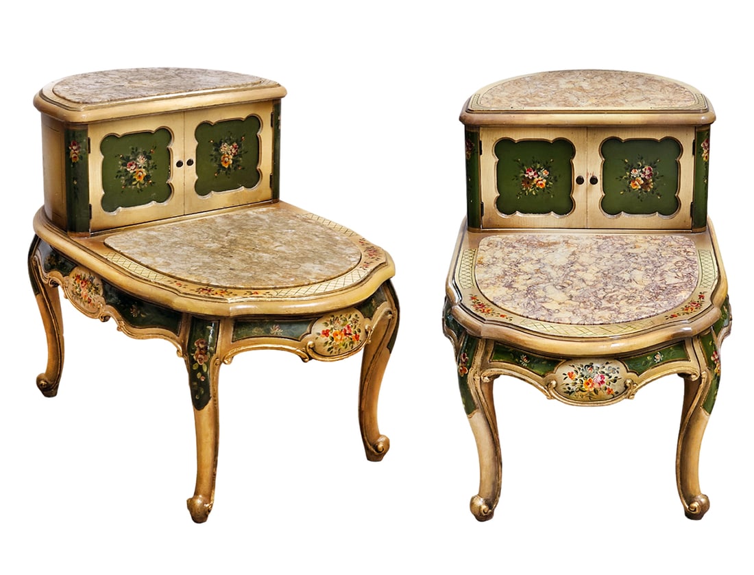 Pair Of Venetian Style Italian Hand Painted Floral Marble Top Side Step-Tables (1 of 20)