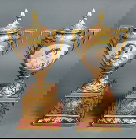 Pair of 19th C. Royal Vienna Covered Urns