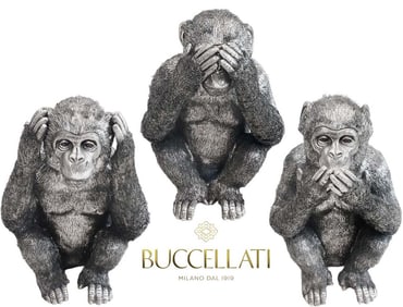Large Imposing M. Buccellati Sterling Silver Wise Monkey No Evil Set