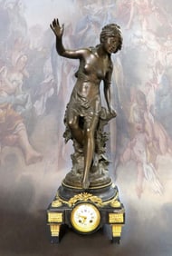 Monumental French Bronze Figural Clock by Moreau