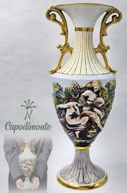 Large Capodimonte Bernini Hand Painted Vase, Hallmarked