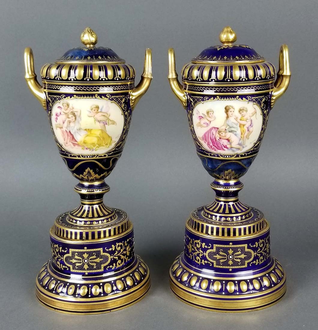 Pair of 19th C. Austrian Royal Vienna Vases (1 of 9)