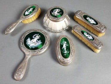 Gorham Sterling Silver & Enamel 6 Pc. Vanity Set