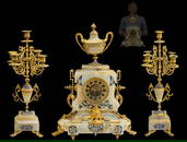19th C. Large Barbedienne French Onyx Chmpleve Clock Set