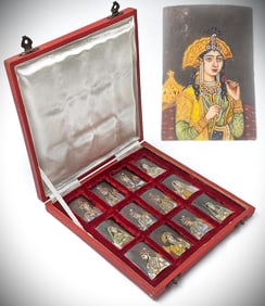 Set Of Twelve Hand Painted Indian Decorative Painting with Original Box