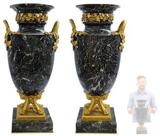 19th Century Pair of Figural Ormolu Mounted Marble Urns (1 of 7)