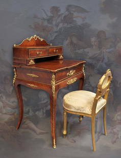 19th C. Fine French Bronze Mounted Lady’s Desk: 19th C. Fine French Bronze Mounted Ladyâ€â„¢s Desk. Desk: 27 x21H 42 Chair 17 x 15H 30"
