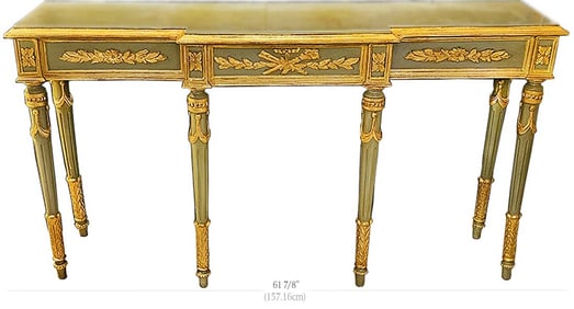 19th C. French Wood Carved Green & Gold Color Console