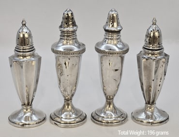 Lot Of Four Sterling Silver (196g) Salt & Pepper Shakers