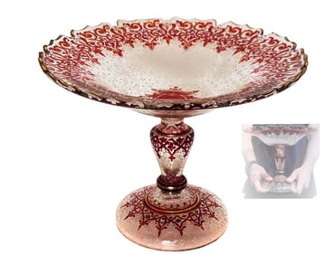 Large 19th C. Transparent Red Bohemian Crystal Centerpiece