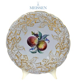 19th C. Meissen German Porcelain Gold Leaves & Peaches Decorative Plate