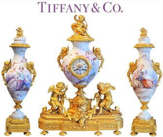 19th C. Sevres Tiffany & Co. French Porcelain & Gilt Bronze Clockset, Signed By E. Pernodet (1 of 20)