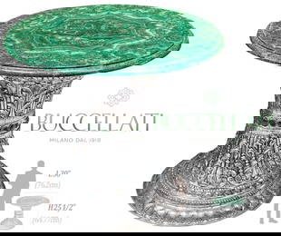 20th C. Italian Silver Large Buccellati Malachite Table