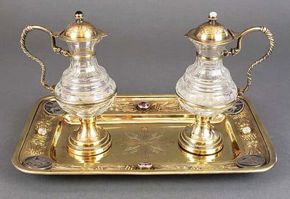 French Silver & Crystal Cruet Set