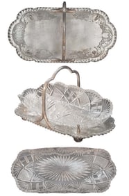 19th C. English Silver Plate & Crystal Candy Tray