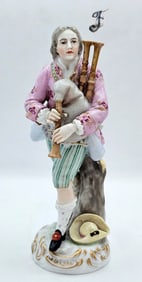 19th C. German Figurine Porcelain Playing Bagpipe Instrument