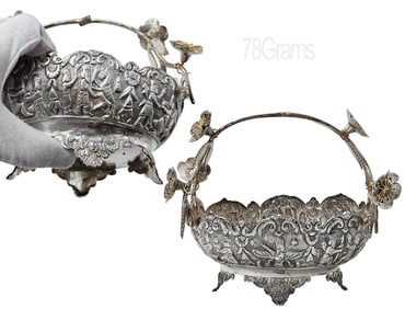 Pair Of Persian Silver (78g) Candy Basket, Circa 1950's