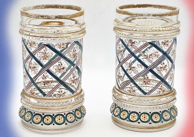 Pair Of 19th C. French Enamel Glass Cups