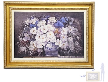 Large Oil On Board Bouquet Of Flowers Painting