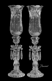Pair Of French Baccarat Crystal Candlestick With Shades